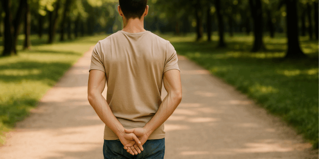 Imagem de um homem caminhando em um parque